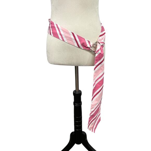 Y2K Preppy Striped Sash Belt Ann Taylor LOFT Pink White D-Ring - Picture 1 of 4
